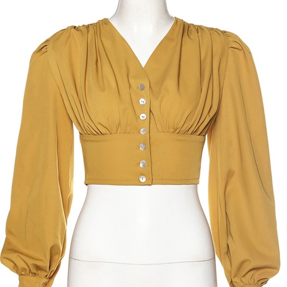 Crop Balloon Sleeve  Blouse Top - Picture 1 of 6